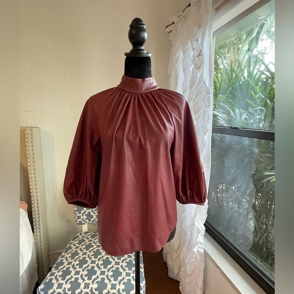 Rebecca Taylor Tops - Rebecca Taylor burgundy vegan leather peasant style top size 2